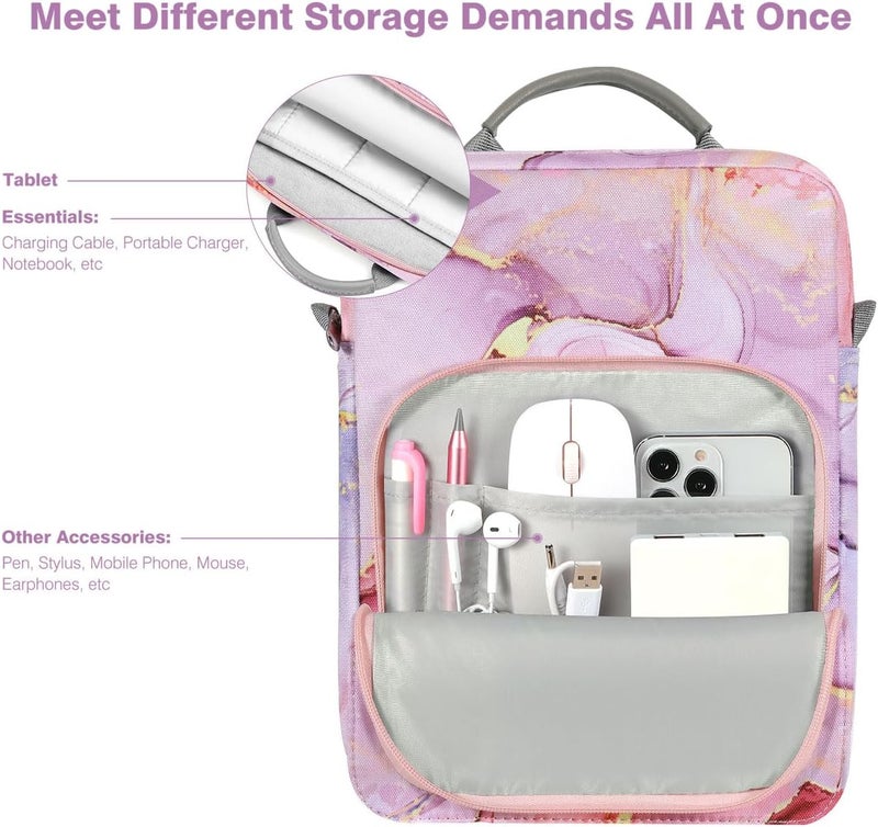 Dadanism 9-11 Inch Tablet Sleeve Bag Carrying Case with Shoulder Strap for iPad (A16) 11", iPad 10th Gen 10.9" Air 5/4, i-Pad Air/Pro 11", i-Pad 9/8/7th 10.2", Galaxy Tab A9+ Plus 11", Cloudy Pink - Image 3
